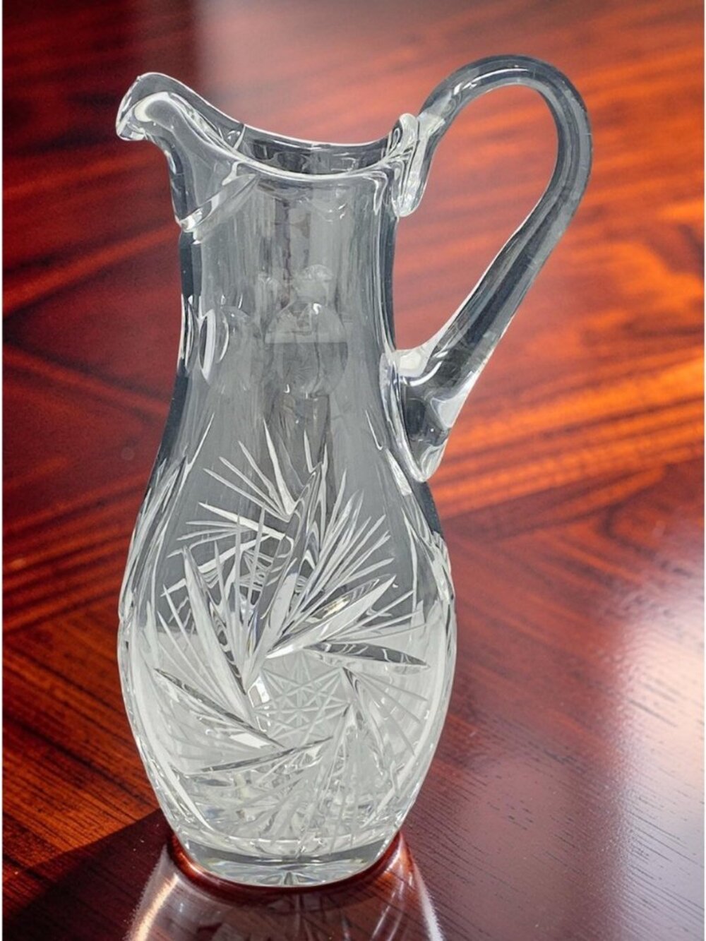 American Cut Eleanor Crystal Pitcher 8.5” Pinwheel Star Thumbprint Pattern 18oz